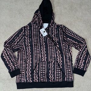 New diyanu pullover Mocha tribal lines hooded sweatshirt size xl
